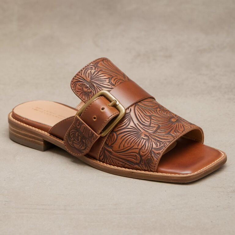 Coldwater Creek Brown Tooled Leather Mules